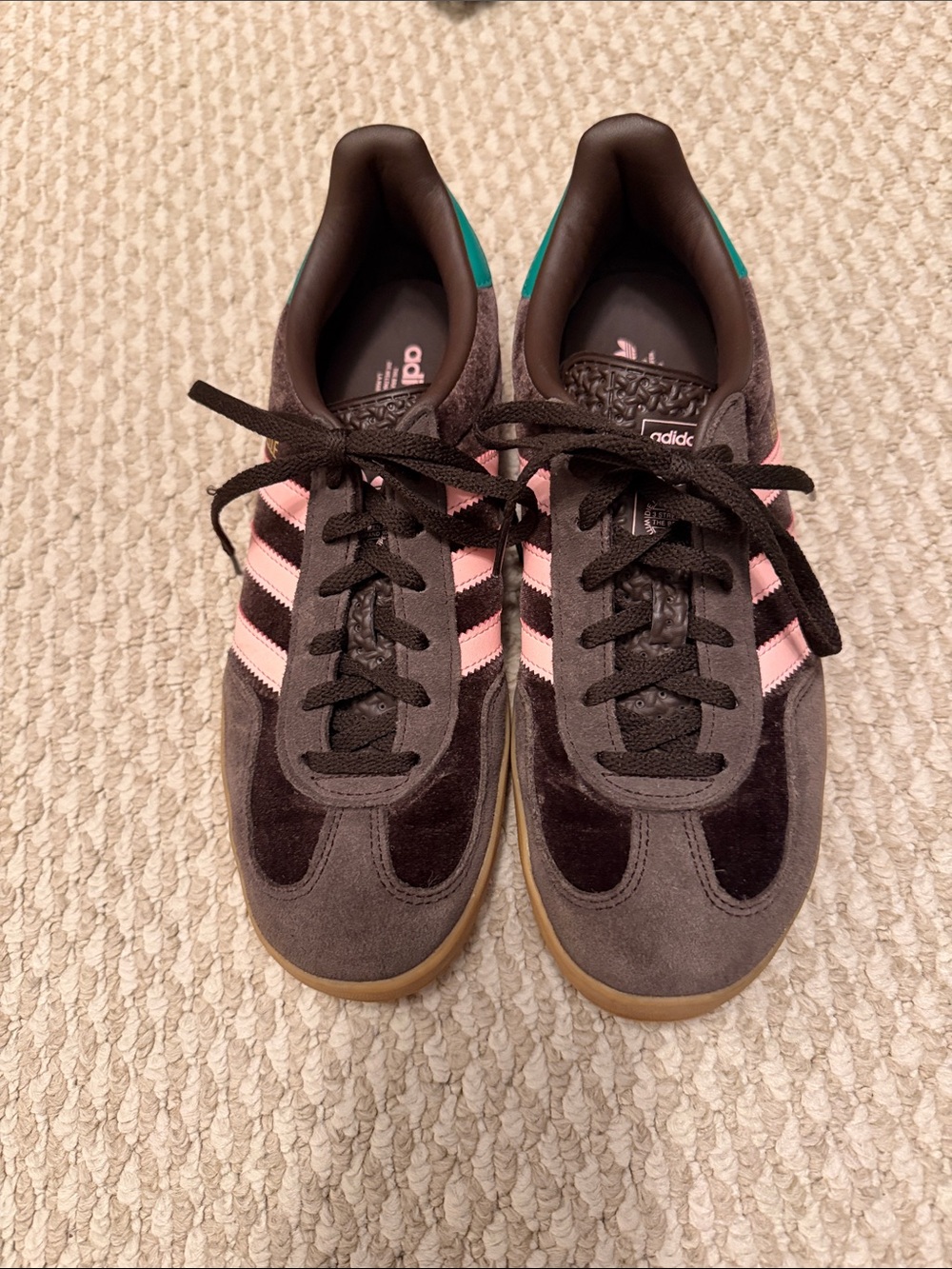 adidas Women's Dark Brown Suede Sneakers with Pink Stripes